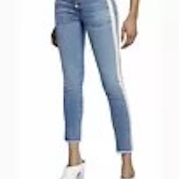 Veronica Beard Jeans Debbie 10" Skinny Women's 26/2 Grotto Tuxedo Stripe Button - Picture 2 of 15